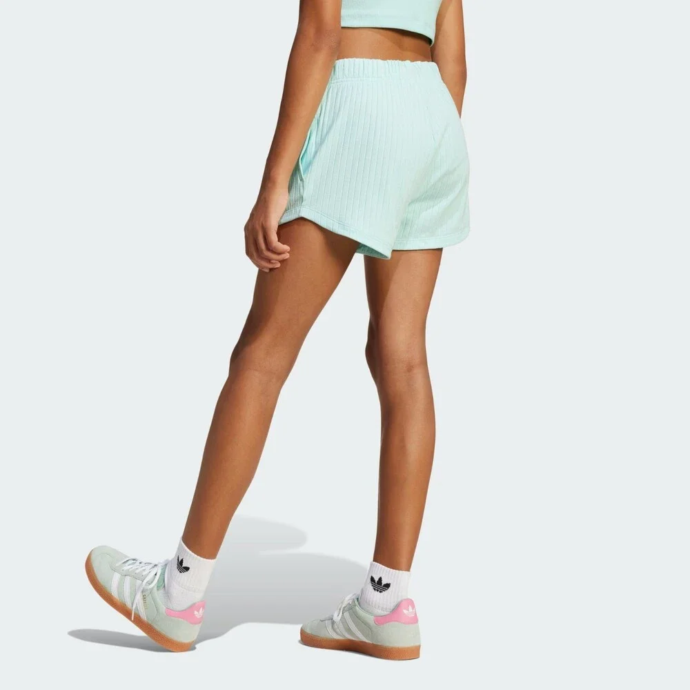 Adidas Originals Shorts Girls L Semi Flash Aqua Ribbed Drawstring Waist DSGL835 - Picture 7 of 12
